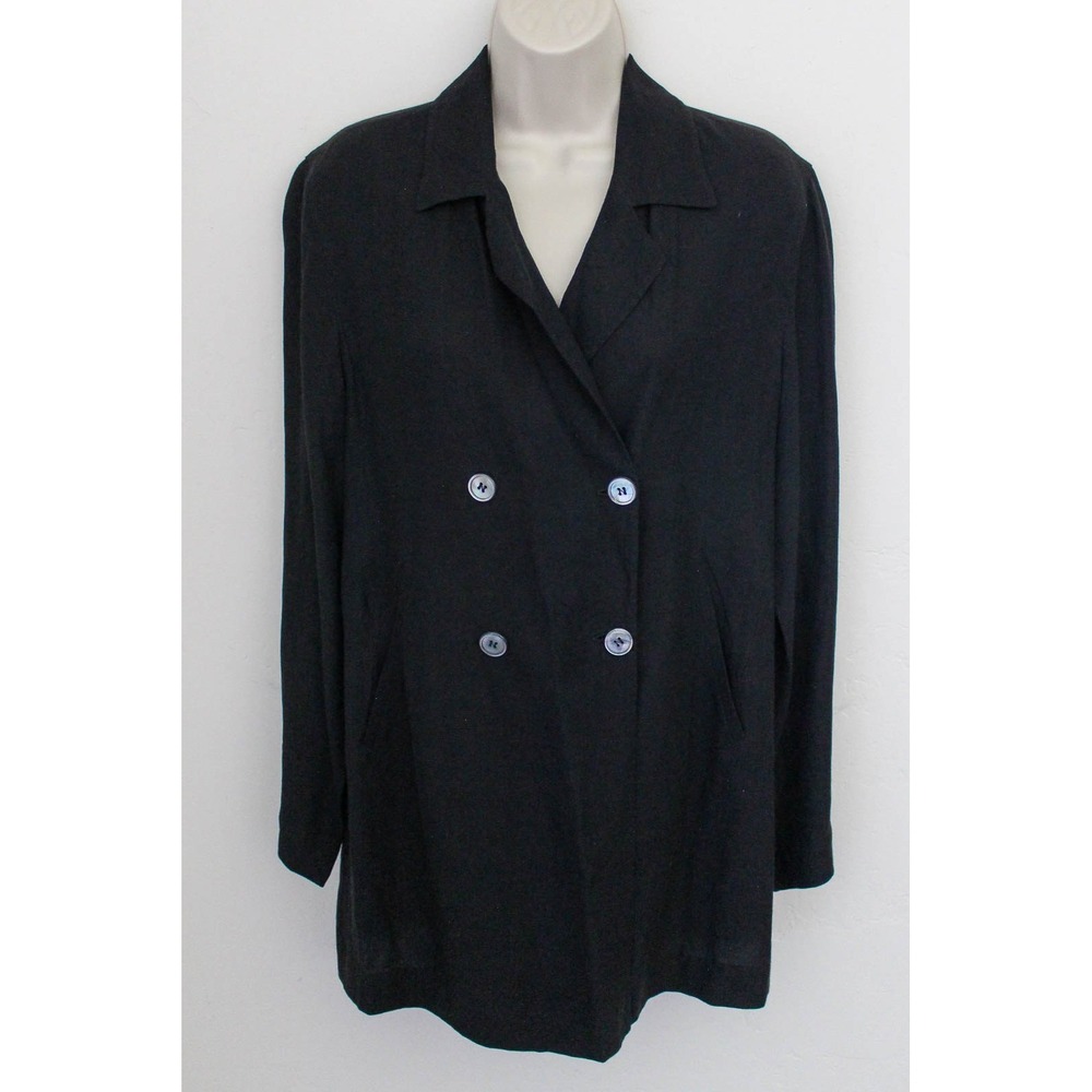 Max Mara Blazer Womens 10 Black Flax Linen Blend Double Breasted Made in Italy